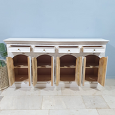 Handmade Indian Furniture Solid Hard Wood Carved 8Doors and 4 Drawers Sideboard White
